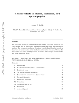 Casimir Effects in Atomic, Molecular, and Optical Physics