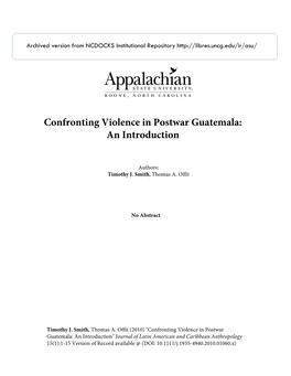 Confronting Violence in Postwar Guatemala: an Introduction