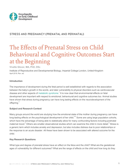 The Effects of Prenatal Stress on Child Behavioural and Cognitive