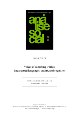 Voices of Vanishing Worlds: Endangered Languages, Orality, and Cognition