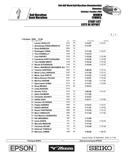 LIST Half Marathon WOMEN LISTE DE DÉPART Demi