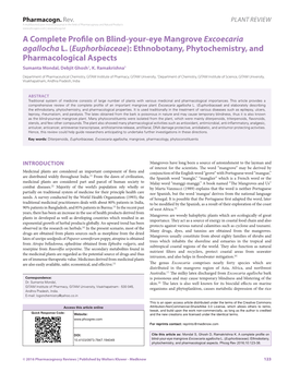 A Complete Profile on Blind-Your-Eye Mangrove Excoecaria Agallocha L