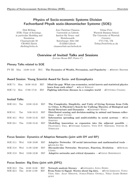 Physics of Socio-Economic Systems Division Fachverband Physik Sozio-Ökonomischer Systeme (SOE)