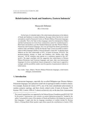 Relativization in Sasak and Sumbawa, Eastern Indonesia*