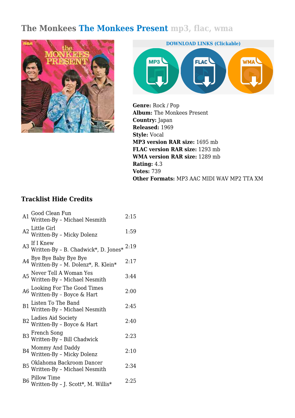 The Monkees Present Mp3, Flac, Wma