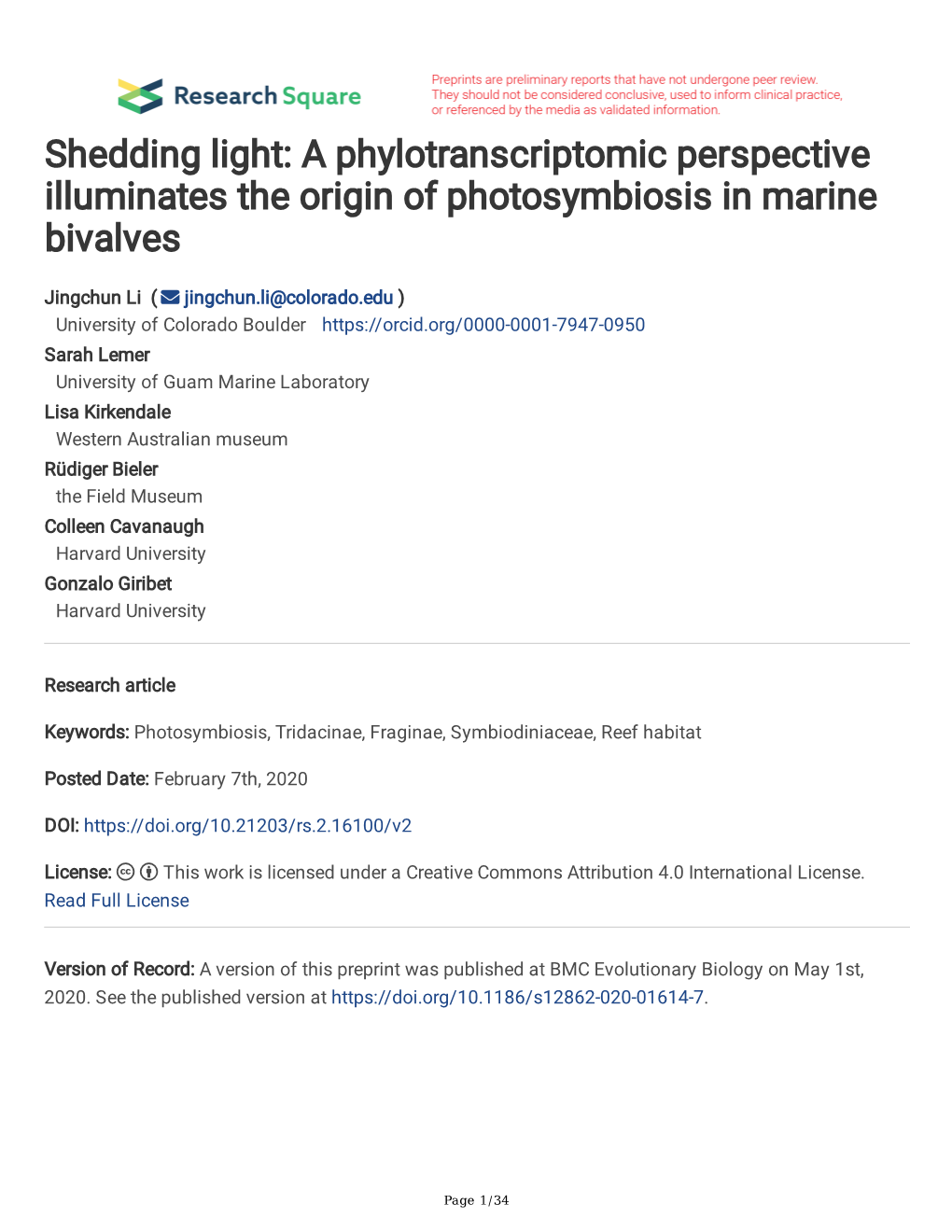 Shedding Light: a Phylotranscriptomic Perspective Illuminates the Origin of Photosymbiosis in Marine Bivalves