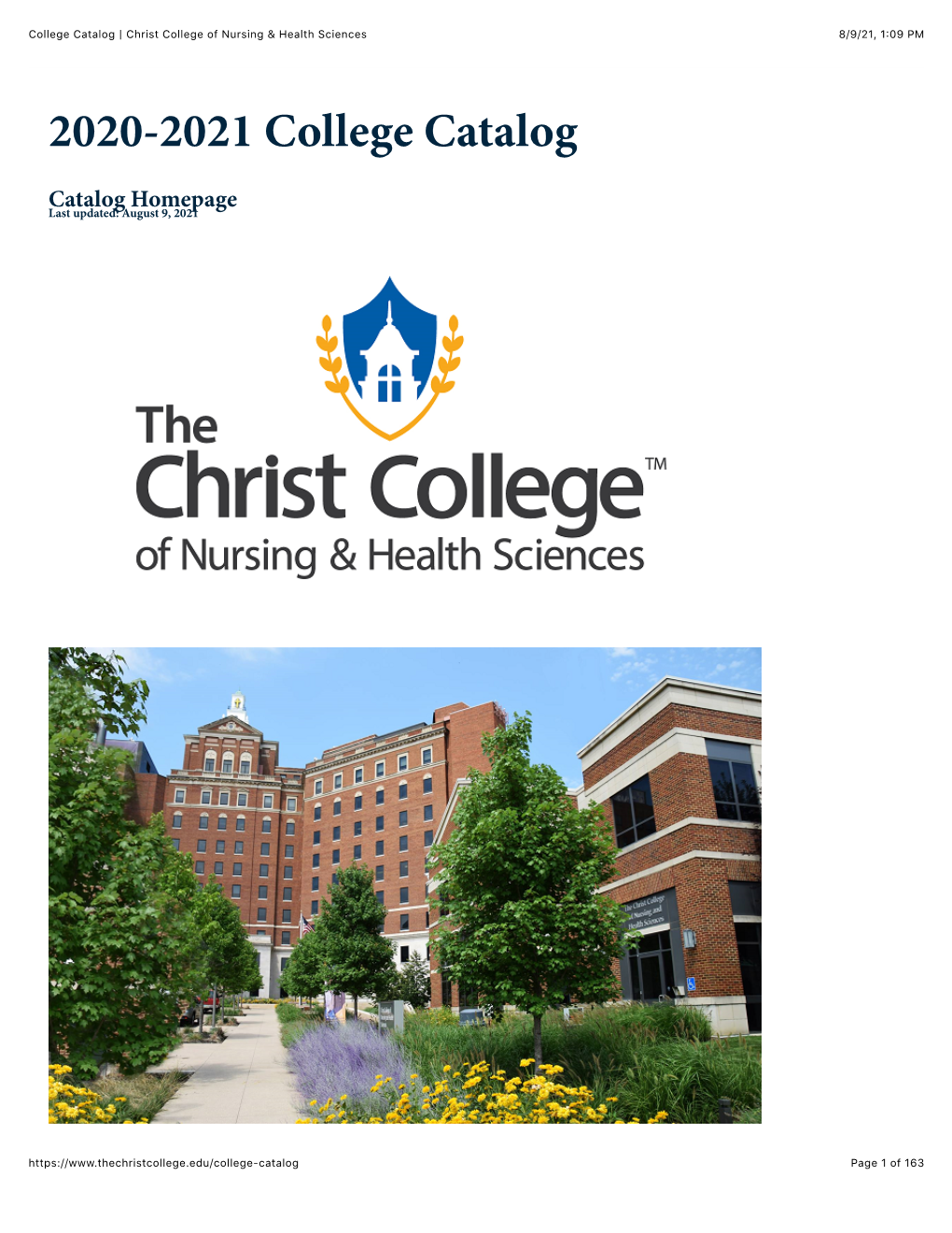 College Catalog | Christ College of Nursing & Health Sciences