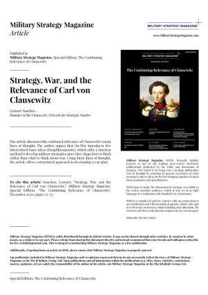 Strategy, War, and the Relevance of Carl Von Clausewitz