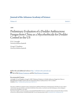 Preliminary Evaluation of a Dodder Anthracnose Fungus from China As a Mycoherbicide for Dodder Control in the US D