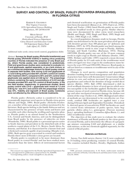 Survey and Control of Brazil Pusley (Richardia Brasiliensis) in Florida Citrus