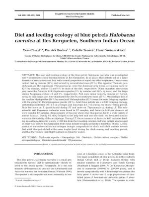 Diet and Feeding Ecology of Blue Petrels Halobaena Caerulea at Iles Kerguelen, Southern Indian Ocean
