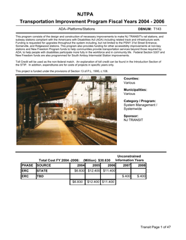 NJTPA Transportation Improvement Program Fiscal Years 2004 - 2006