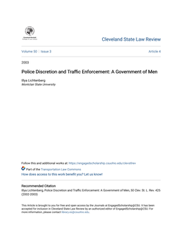 Police Discretion and Traffic Enforcement: a Government of Men