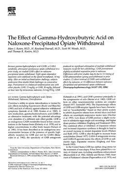 The Effect of Gamma-Hydroxybutyric Acid on Naloxone-Precipitated Opiate Withdrawal Marc I