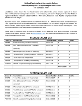 Section 1 Class List Section 2 Class List