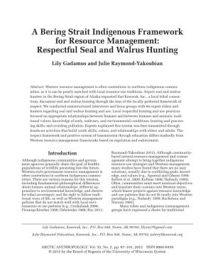 A Bering Strait Indigenous Framework for Resource Management: Respectful Seal and Walrus Hunting