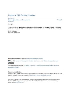 Althusserian Theory: from Scientific Rutht to Institutional History