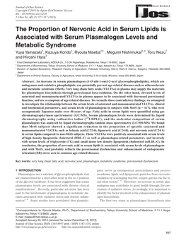 The Proportion of Nervonic Acid in Serum Lipids Is Associated With