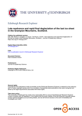 Late Readvance and Rapid Final Deglaciation of the Last Ice Sheet in the Grampian Mountains, Scotland