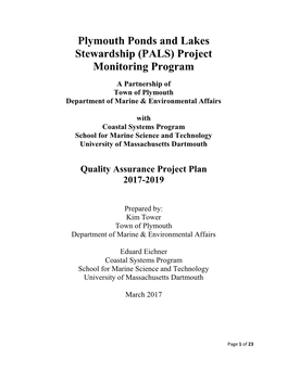 Plymouth Ponds and Lakes Stewardship (PALS) Project Monitoring Program