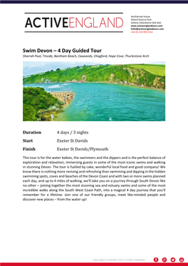 Swim Devon – 4 Day Guided Tour Sharrah Pool, Tinside, Bantham Beach, Cawsands, Chagford, Hope Cove, Thurlestone Arch