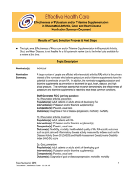 Topic 0616 Potassium and Thiamine for RA, Gout, and Heart Disease