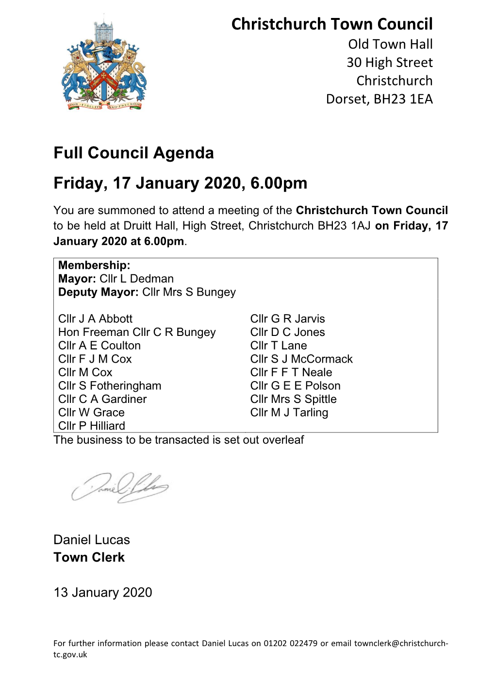 20100117 Full Council Agenda