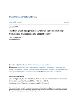 The New Era of Doing Business with Iran: Iran’S International Commercial Transactions and Global Security