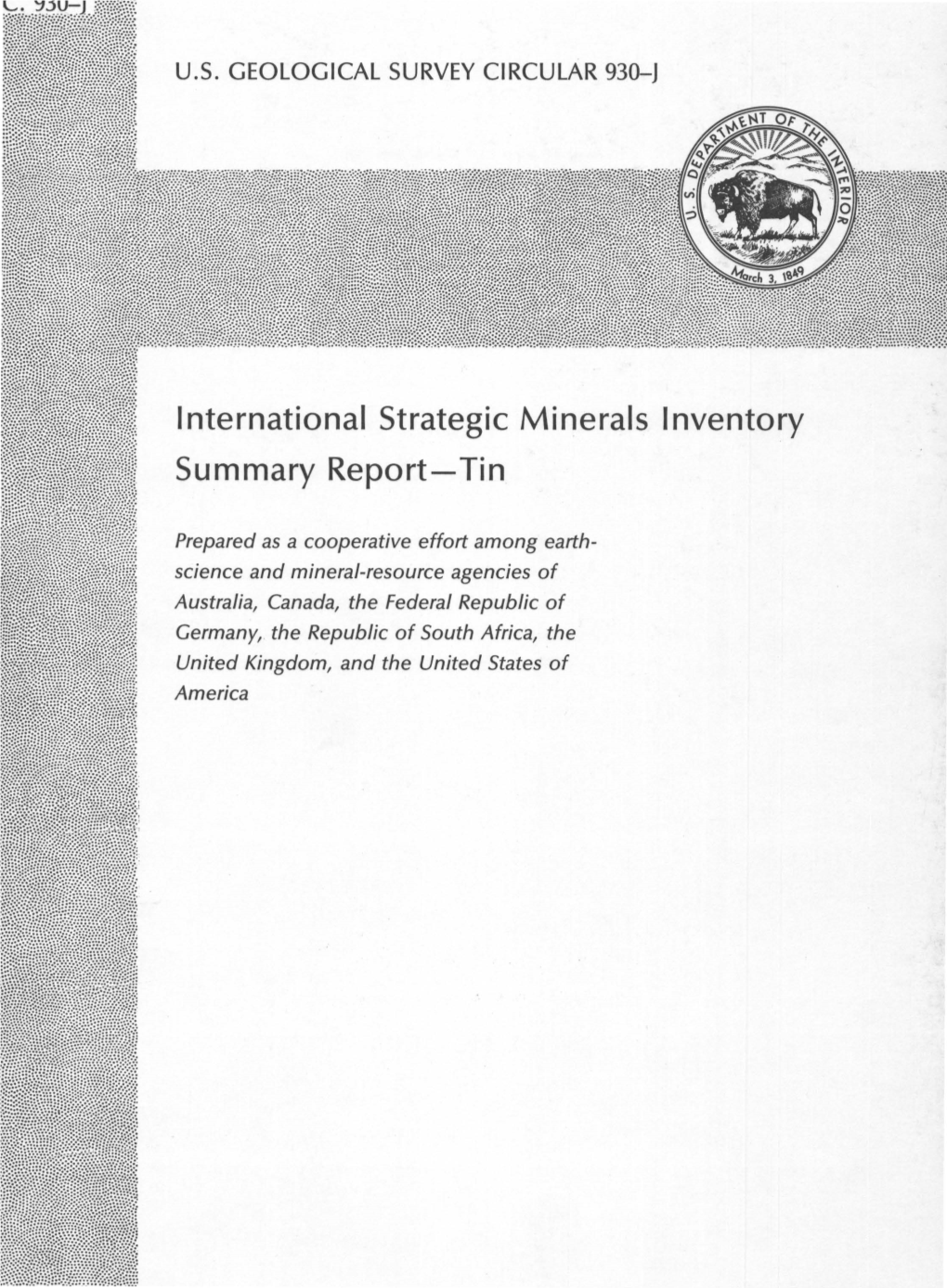 International Strategic Minerals Inventory Summary Report-Tin