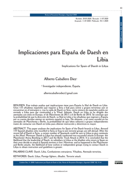Implicaciones Para España De Daesh En Libia Implications for Spain of Daesh in Libya