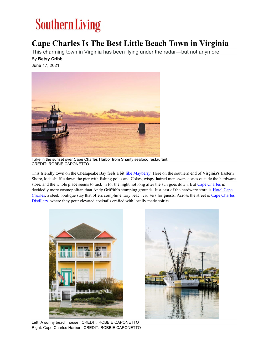 Cape Charles Is the Best Little Beach Town in Virginia This Charming Town in Virginia Has Been Flying Under the Radar—But Not Anymore