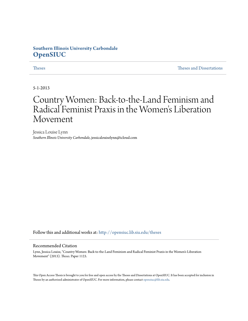 Back-To-The-Land Feminism and Radical Feminist