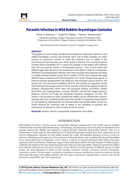 Parasitic Infection in Wild Rabbits Oryctolagus Cuniculus
