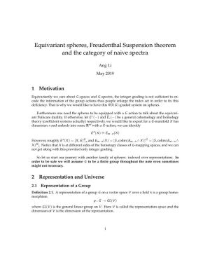Equivariant Spheres, Freudenthal Suspension Theorem and the Category of Naive Spectra