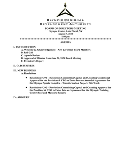 ORDA Board of Directors Meeting Agenda