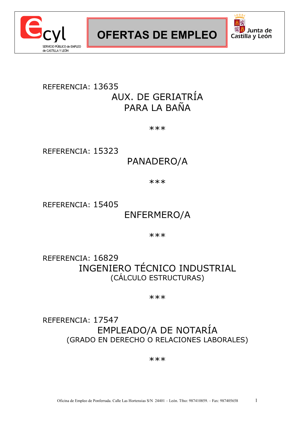 OFICINA DE EMPLEO: Cistierna