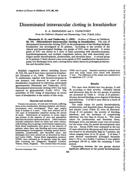 Disseminated Intravascular Clotting in Kwashiorkor E
