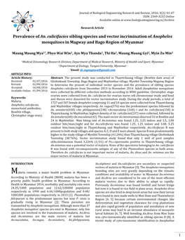 Prevalence of An. Culicifacies Sibling Species and Vector Incrimination of Anopheles Mosquitoes in Magway and Bago Region of Myanmar