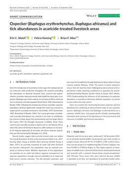 Oxpecker (Buphagus Erythrorhynchus, Buphagus Africanus) and Tick Abundances in Acaricide‐Treated Livestock Areas
