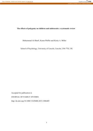 The Effects of Polygamy on Children and Adolescents: a Systematic Review Mohammad Al-Sharfi, Karen Pfeffer and Kirsty A. Miller