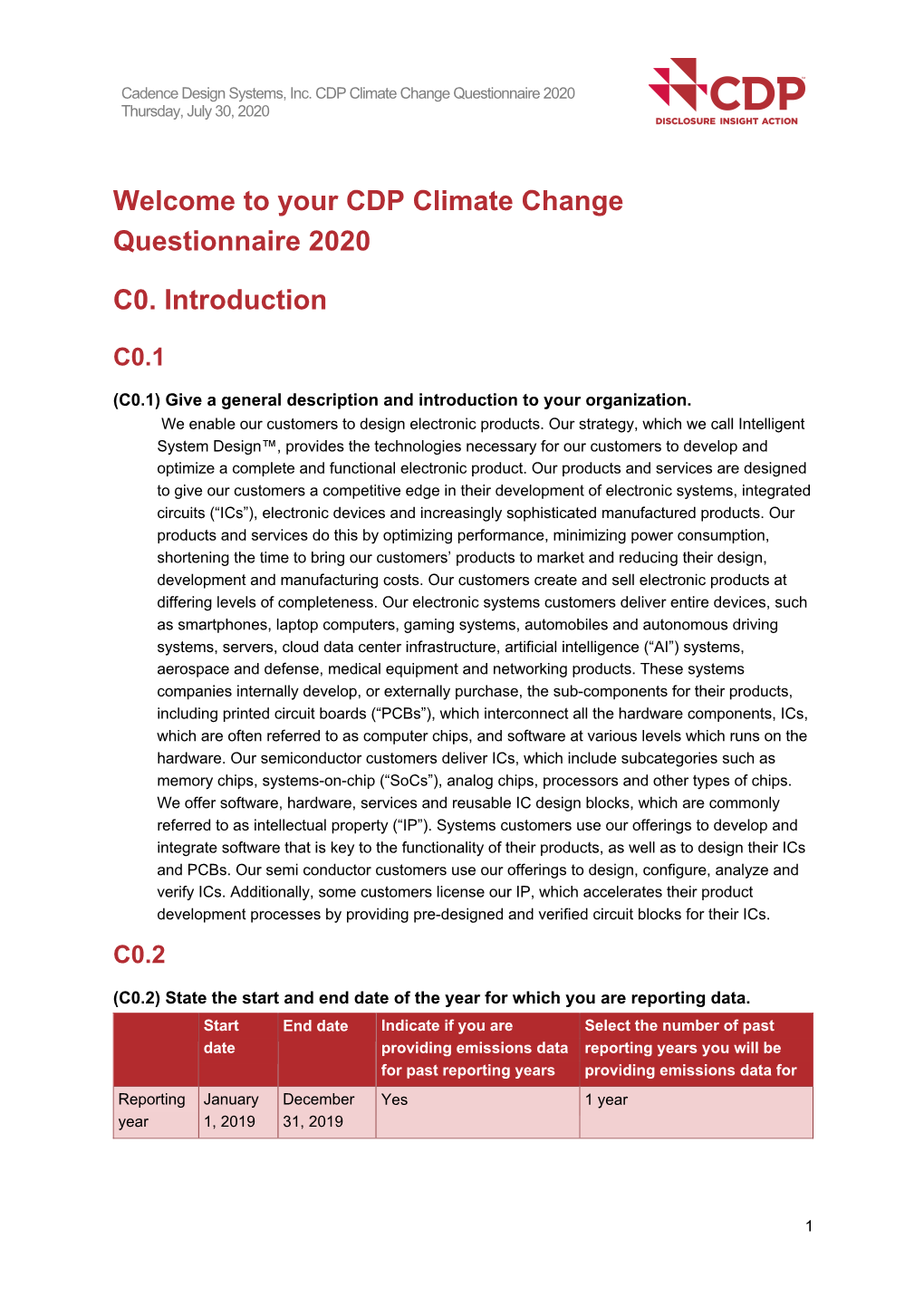 CDNS 2020 CDP Climate Change Report