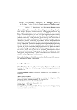 Conditions of Change Affecting Mahafale Pastoralists in Southwestern Madagascar