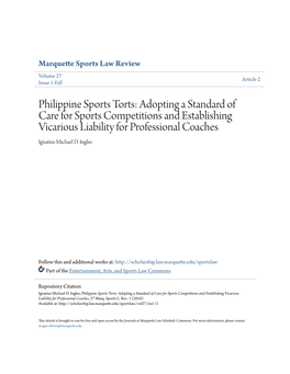 Philippine Sports Torts: Adopting a Standard of Care for Sports Competitions and Establishing Vicarious Liability for Professional Coaches Ignatius Michael D
