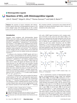 Reactions of Bcl3 with Diiminopyridine Ligands John R