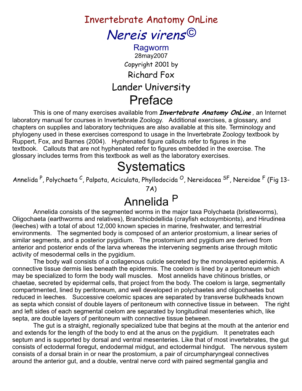 Invertebrate Anatomy Online