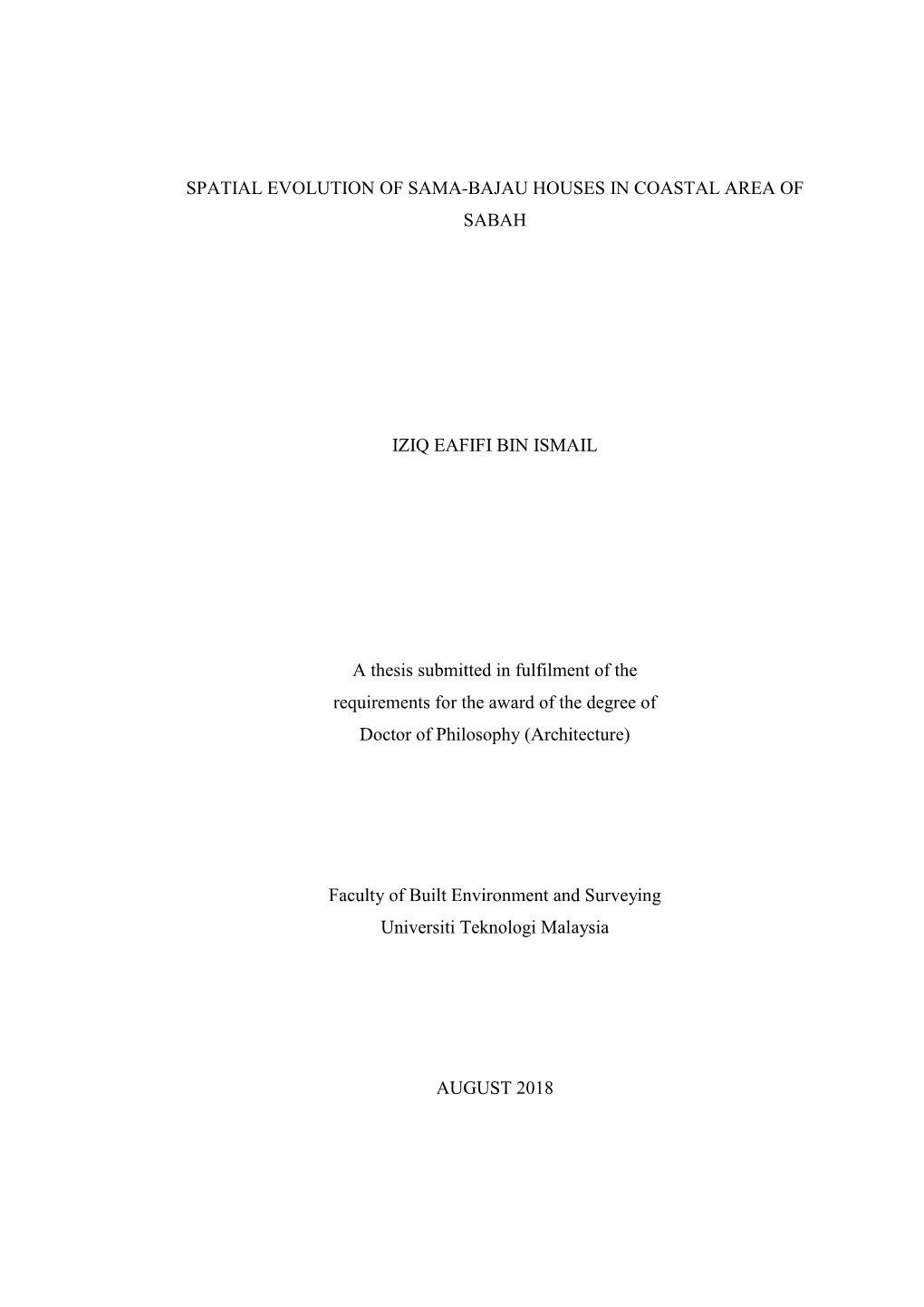 Spatial Evolution of Sama-Bajau Houses in Coastal Area of Sabah