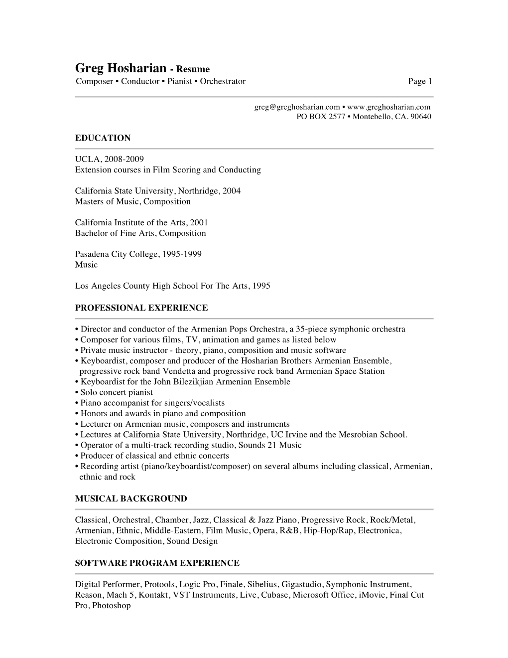 Greg Hosharian RESUME