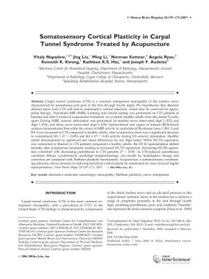Somatosensory Cortical Plasticity in Carpal Tunnel Syndrome Treated by Acupuncture