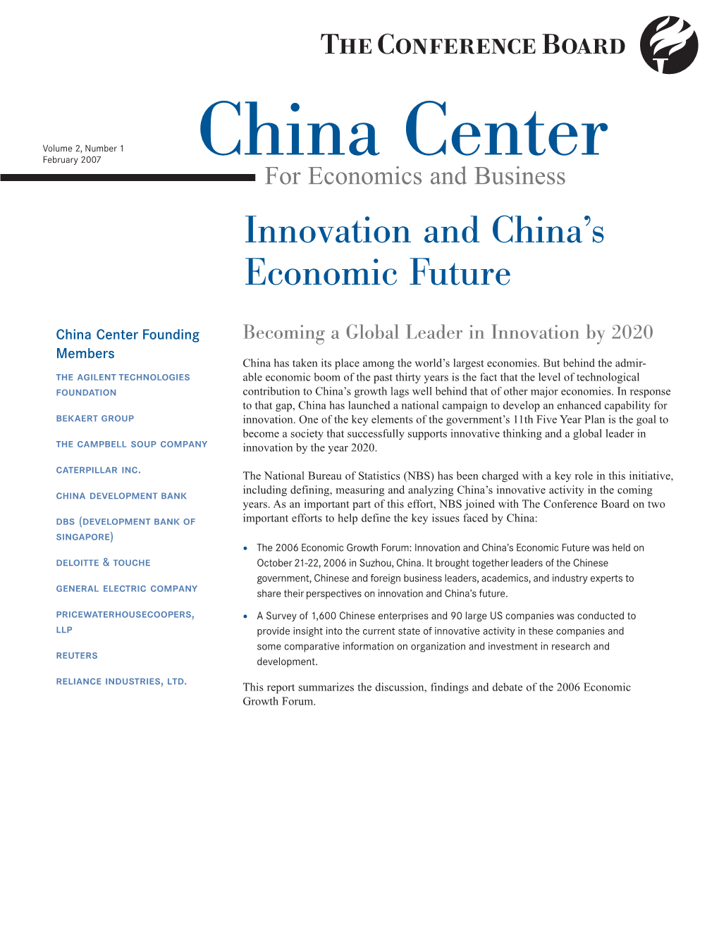China Center for Economics and Business Innovation and China’S Economic Future