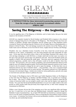SPRING 2007 Saving the Ridgeway – the Beginning